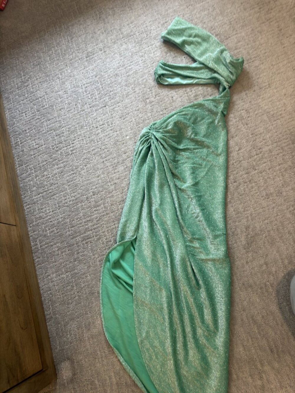 Baobab Metallic Green One Shoulder Cutout Maxi Dress S